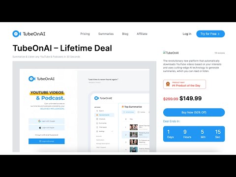 TubeOnAI Lifetime Deal - Summarize & Listen any YouTube & Podcasts in 30 Seconds